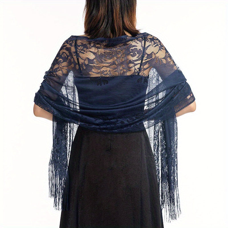 Lace Shawl Solid Hollow Out Tassel Wrap Scarf For Evening Dresses