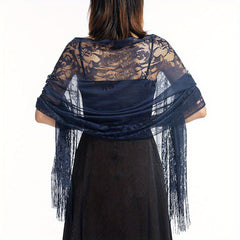 Lace Shawl Solid Hollow Out Tassel Wrap Scarf For Evening Dresses