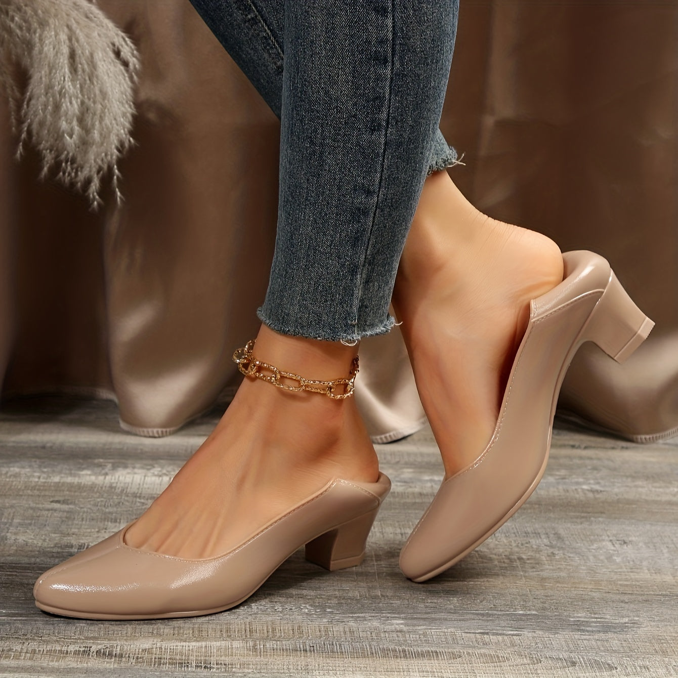 Women's Chunky Heels Point Toe Work Shoes Solid Pumps