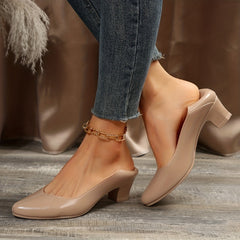 Women's Chunky Heels Point Toe Work Shoes Solid Pumps