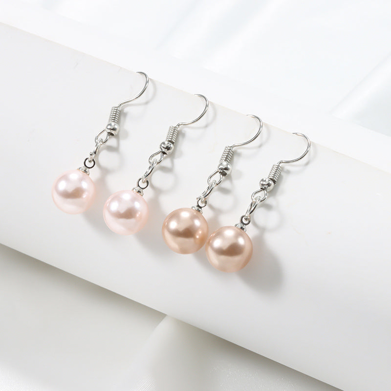 2 Pairs Round Faux Pearl Earrings Gift