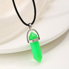 Moonstone Glow Crystal Necklace - Aqua Glowing Glass Crystal Point