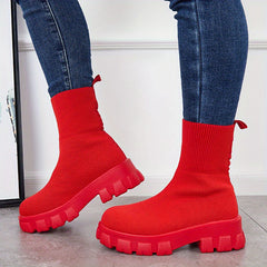 Women's Knitted Short Boots Slip On Stretch Boots Outdoor Non Slip Shoes