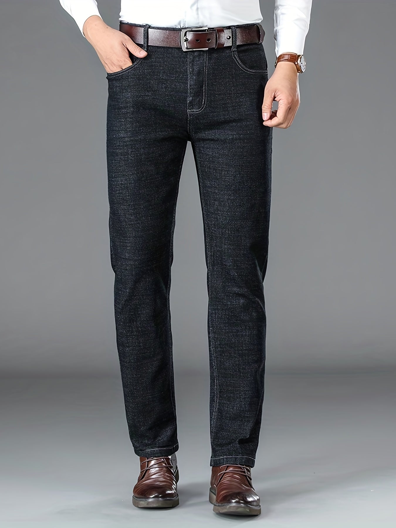 Father's Gift Straight Fit Jeans Men's Casual Trousers Spring Fall Business