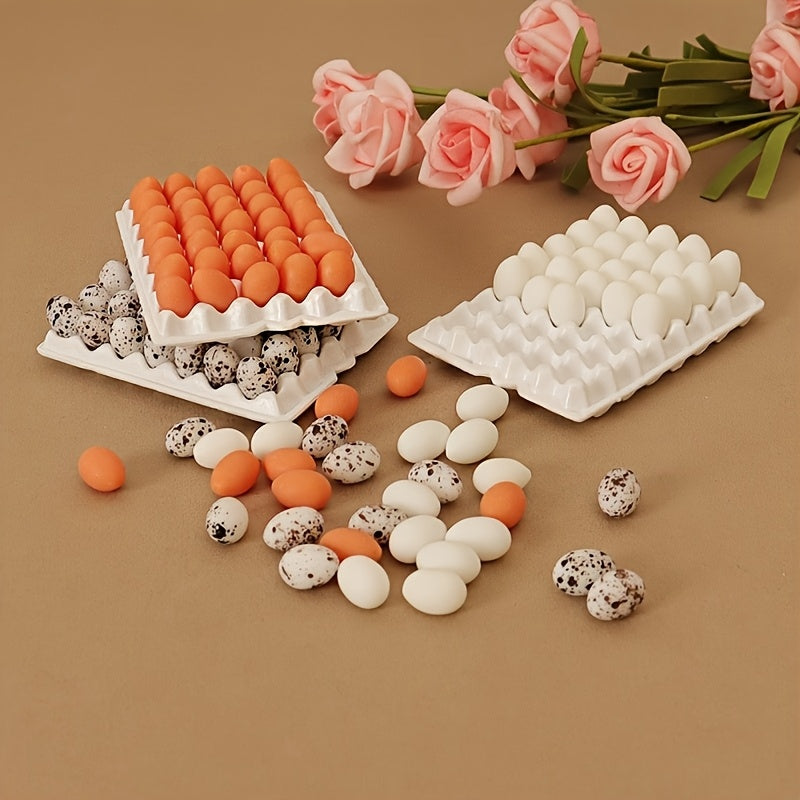 36pcs Simulation Egg Set with Egg Tray Small Statue Ornaments DIY Model Prop
