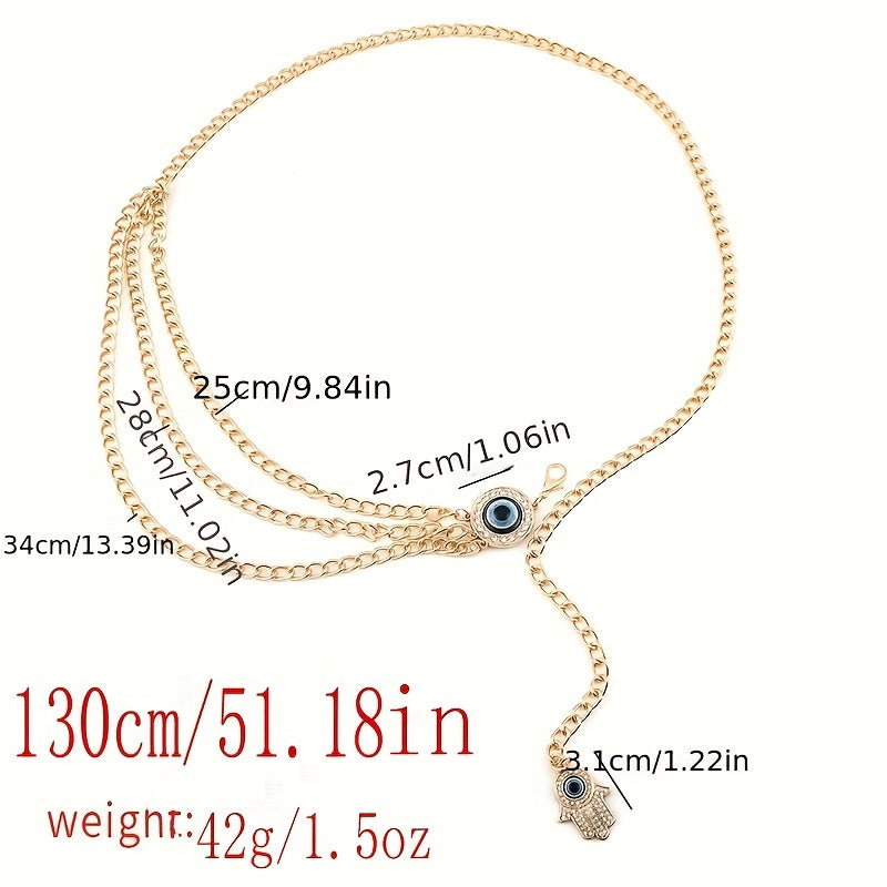 Devil's Eye Metal Waist Chain Layered Tassel Waistband for Women