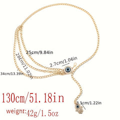 Devil's Eye Metal Waist Chain Layered Tassel Waistband for Women
