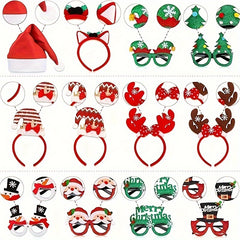 Christmas Party Accessory Set: Headbands, Santa Hats, Novelty Glasses