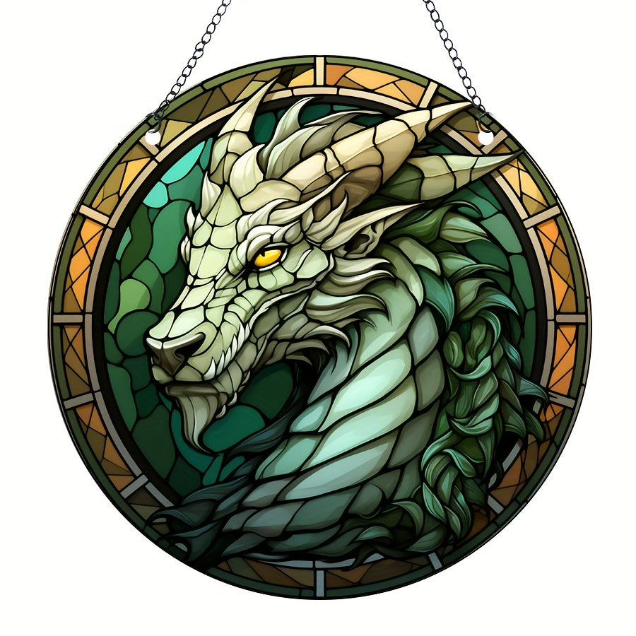 Acrylic Green Dragon Decorative Painting Round Plate