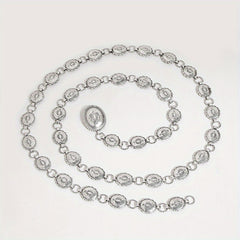 Boho Carved Waist Chain Vintage Silvery Metal Chain Belt Adjustable Body Jewelry