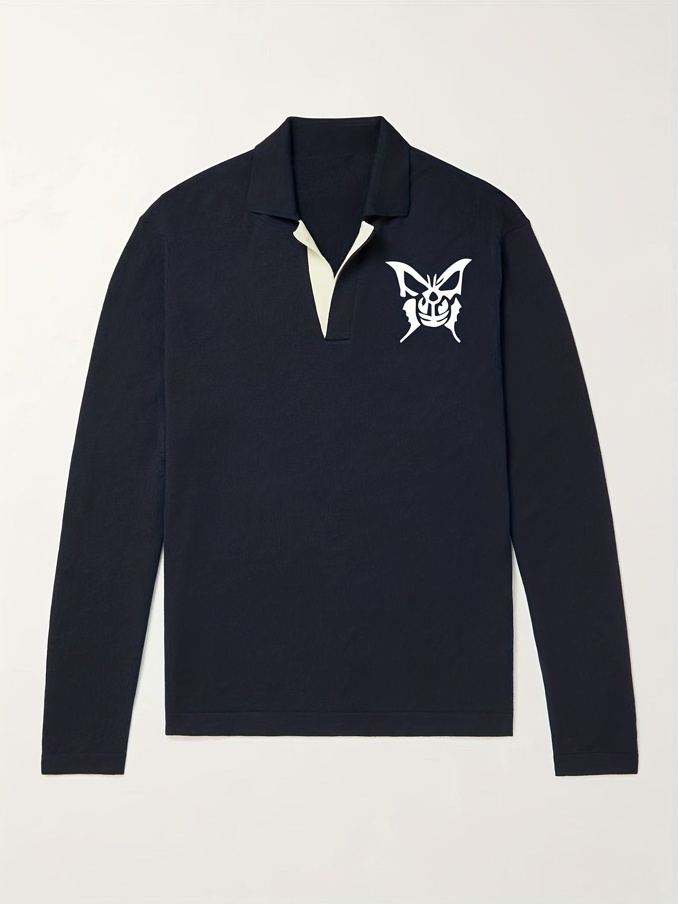 Ghost Butterfly Pattern Knit Polo Shirt for Men