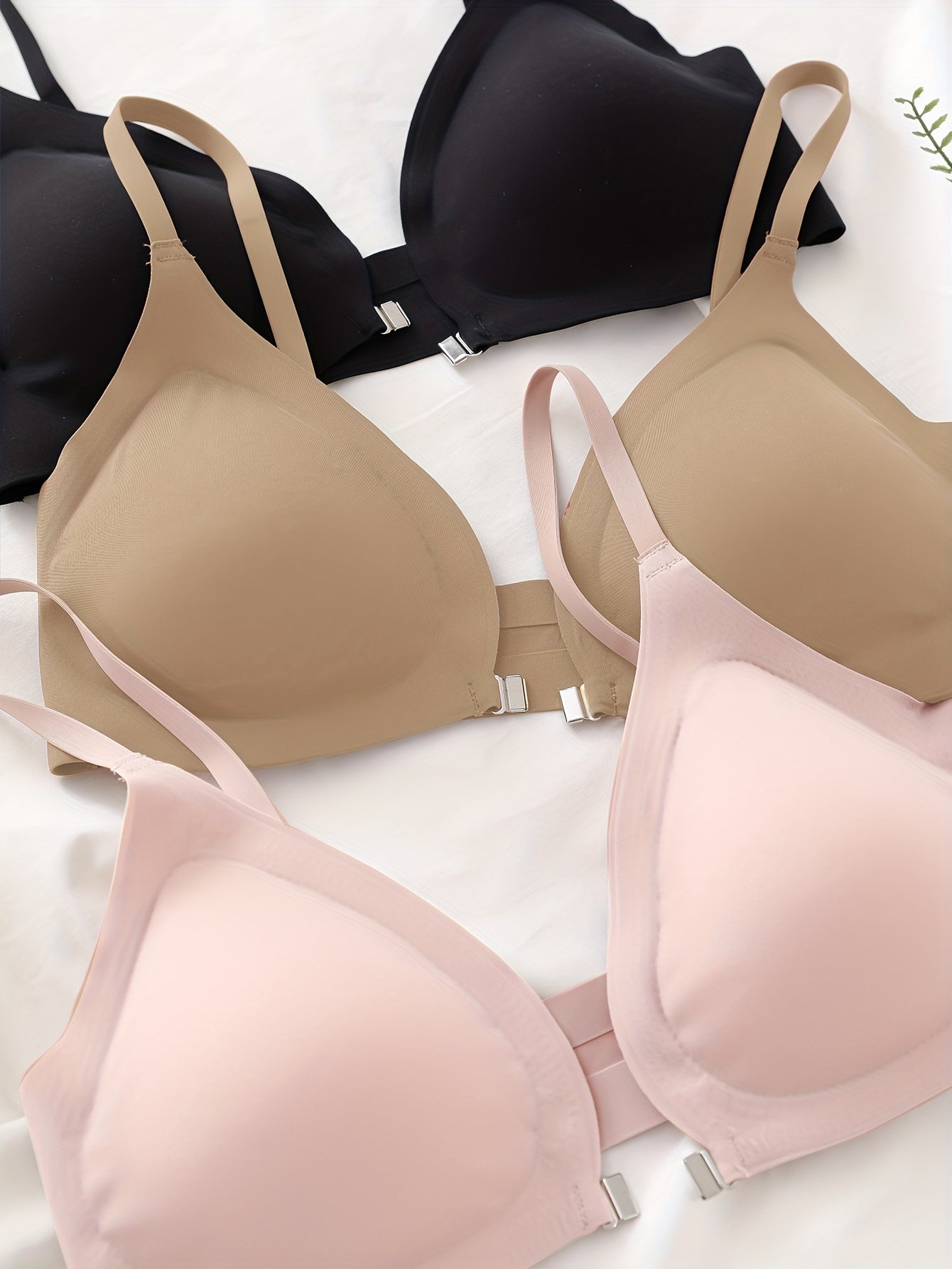 3pcs Seamless Wireless Front Buckle Push Up Bra Women's Lingerie