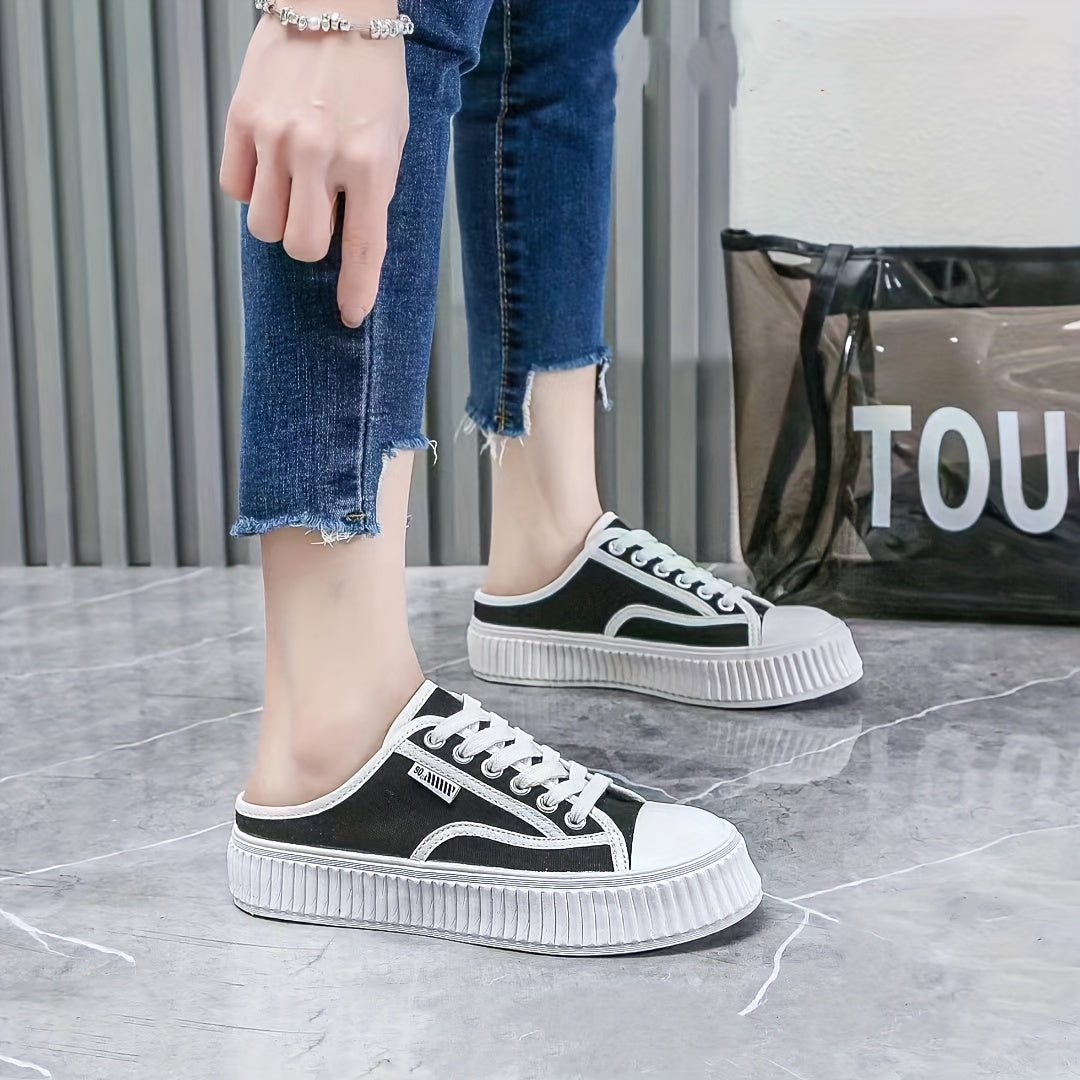 Women's Canvas Mule Sneakers Slip On Platform Shoes