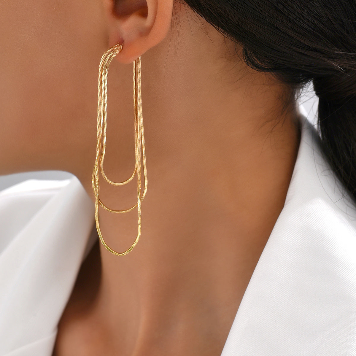 Vintage Multilayer Chain Dangle Earrings Retro Female Jewelry 1 Pair