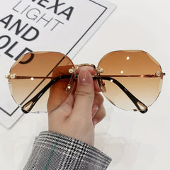 Large Rimless Sunglasses Gradient UV400 Sun Shades for Driving