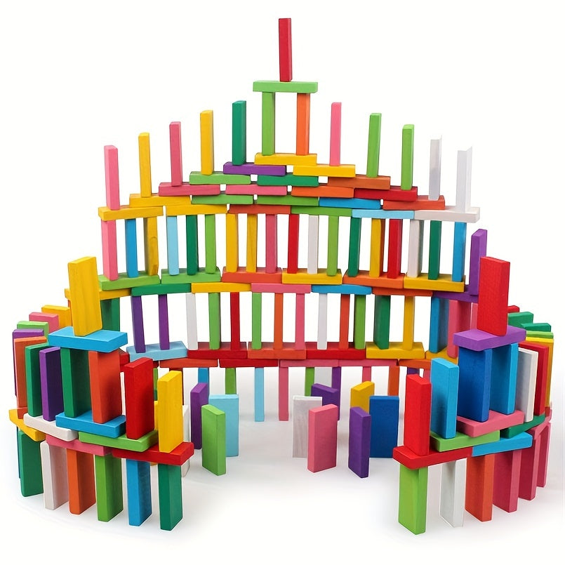 120pcs Rainbow Wooden Domino Toy Set Educational Building Blocks