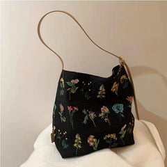 Vintage Flower Canvas Tote Bag Large Capacity Shoulder Bag