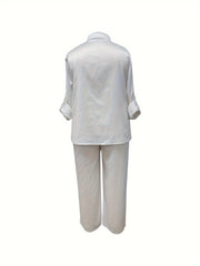  Button Up Blouse & Pants 2 Piece Set