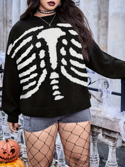 Women's Plus Size Halloween Skull Print Sweater
