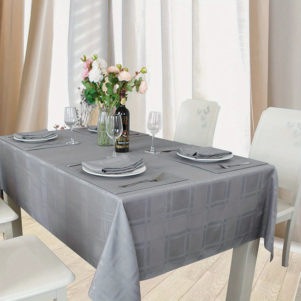 Natalie Gray Polyester Rectangle Tablecloth Wrinkle Resistant