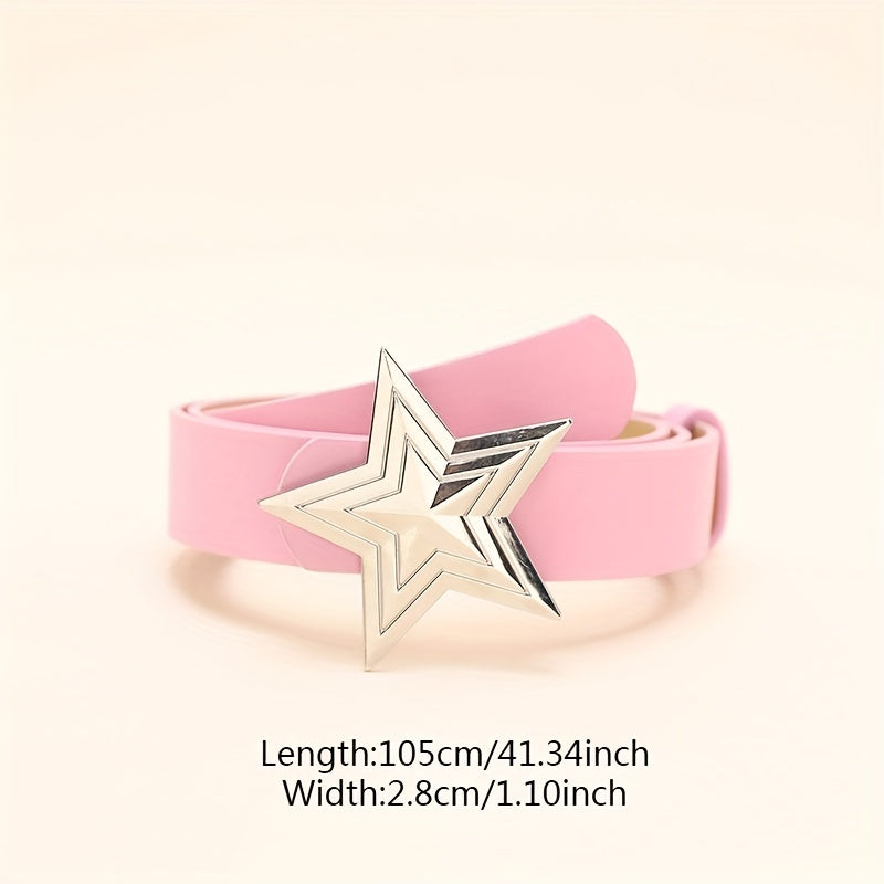 Y2K Punk Metal Pentagram Belt Pink PU Leather Girdle