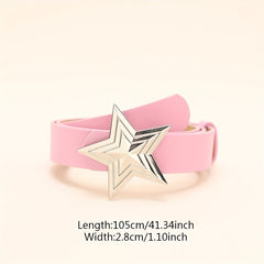 Y2K Punk Metal Pentagram Belt Pink PU Leather Girdle