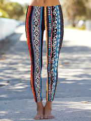 Boho Patchwork Print Plus Size Skinny Pants