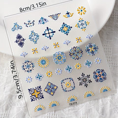 5D Embossed Flower Nail Art Stickers Bohemian Style Nail Art Decals