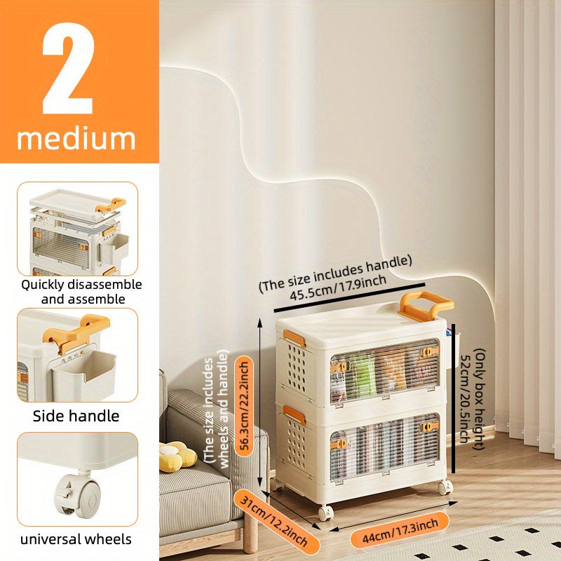 1pc Collapsible 2 3 Tier Plastic Storage Bins With Wheels Stackable
