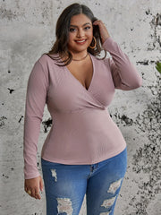  Solid Ribbed Long Sleeve Knit Top