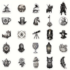 50pcs Retro Medieval Graffiti Stickers for Laptop Helmet Cup Decor