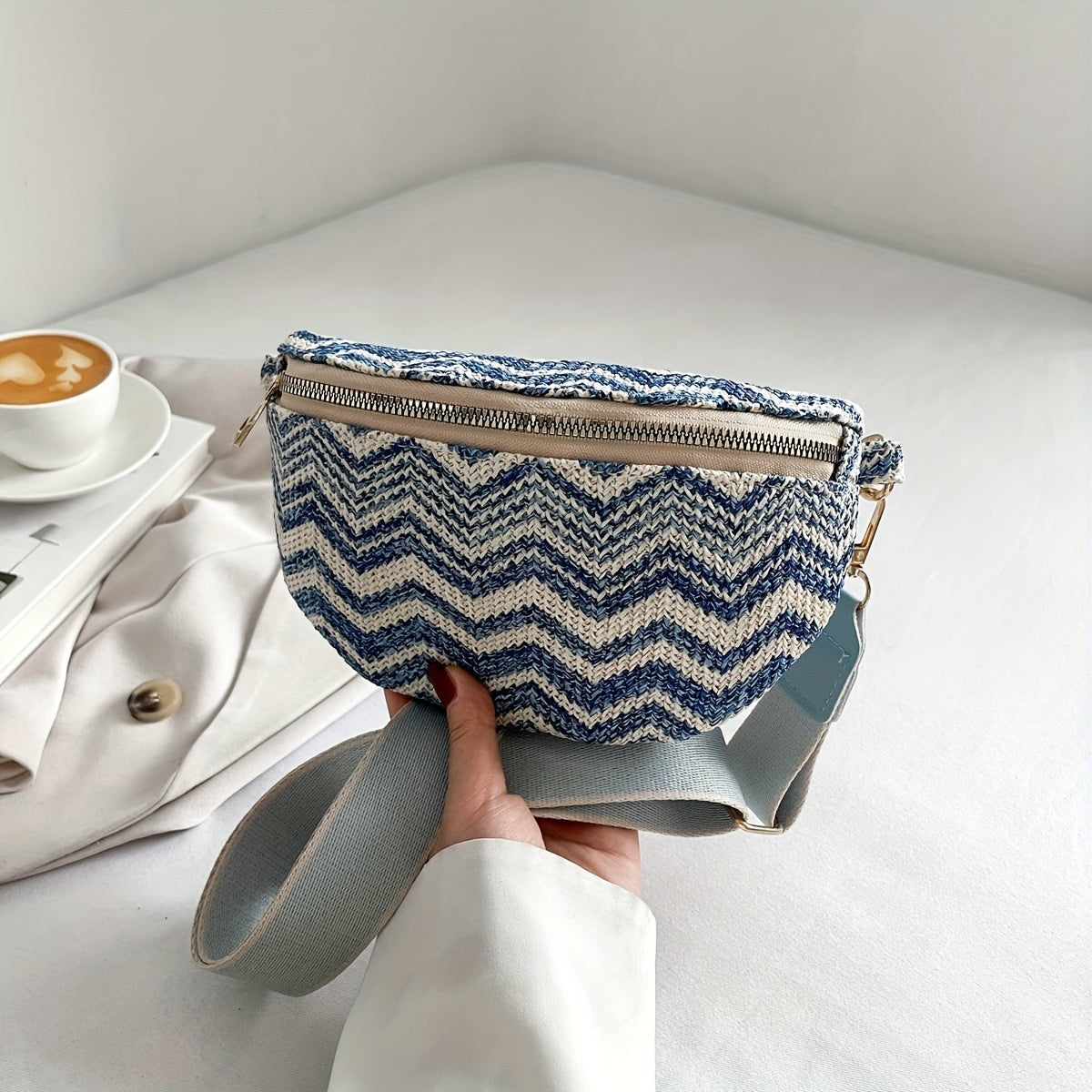 Ethnic Style Straw Woven Fanny Pack Crossbody Bag