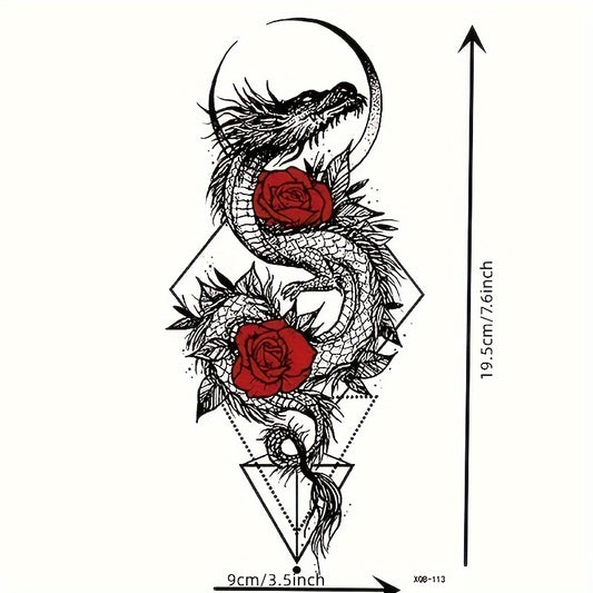 Rose & Dragon Pattern Temporary Tattoo Waterproof Long lasting Tattoo