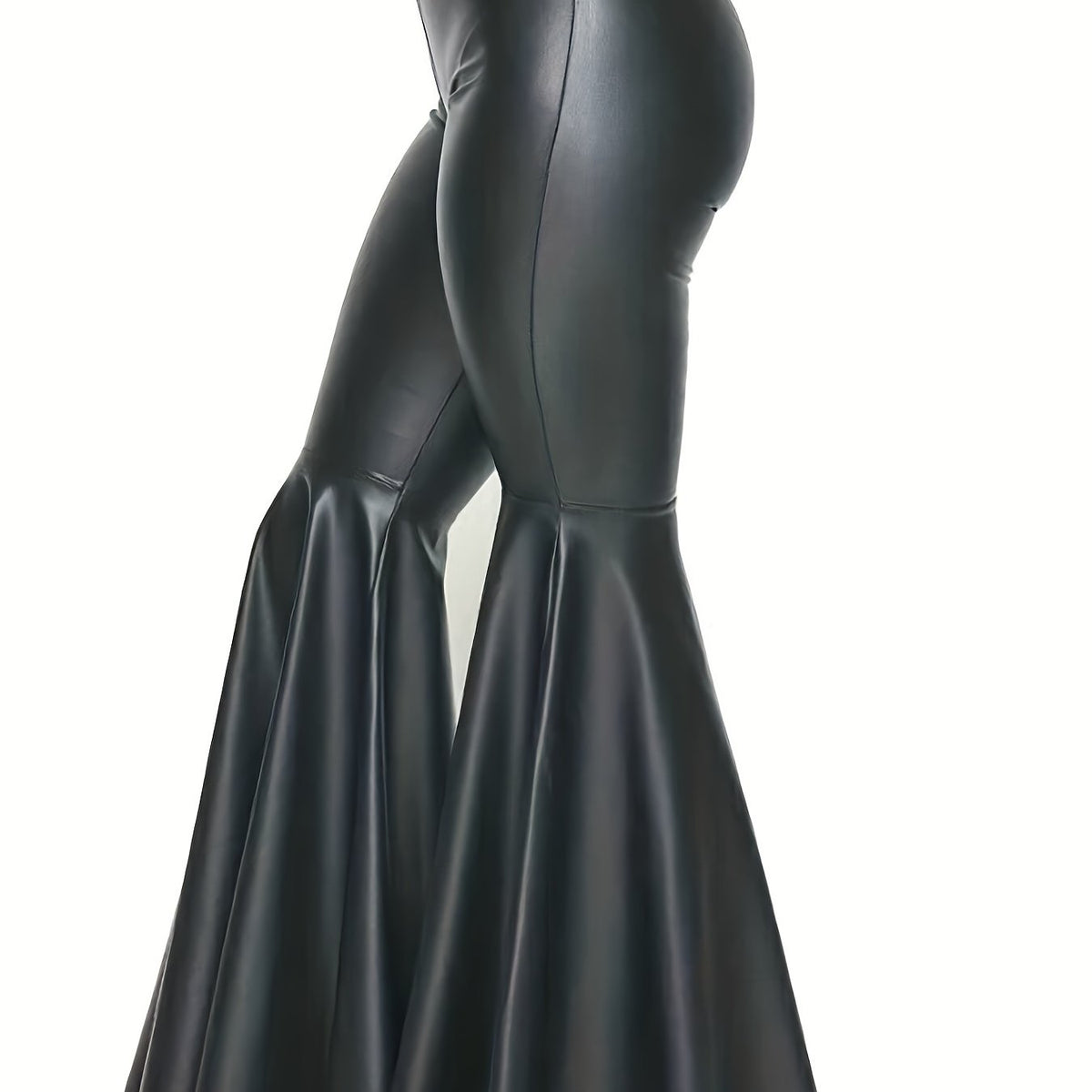  Solid Shinny High Stretch Flared Leg Pants