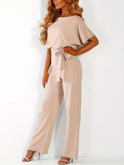 Batwing Sleeve Belted Jumpsuit Solid Casual Jumpsuit Women's Clothing