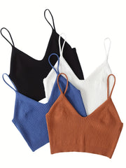 Ribbed Solid Cami Top 4 Pack Sexy V Neck Sleeveless Women's Clothing