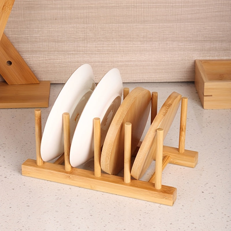 Bamboo Dish Storage Rack Stand Drain Tray Holder for Kitchen Supplies