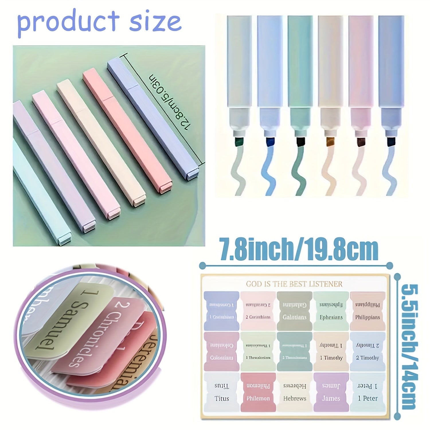 75 Bible Tabs & 6 Highlighters Set - Colorful Tabs for Women