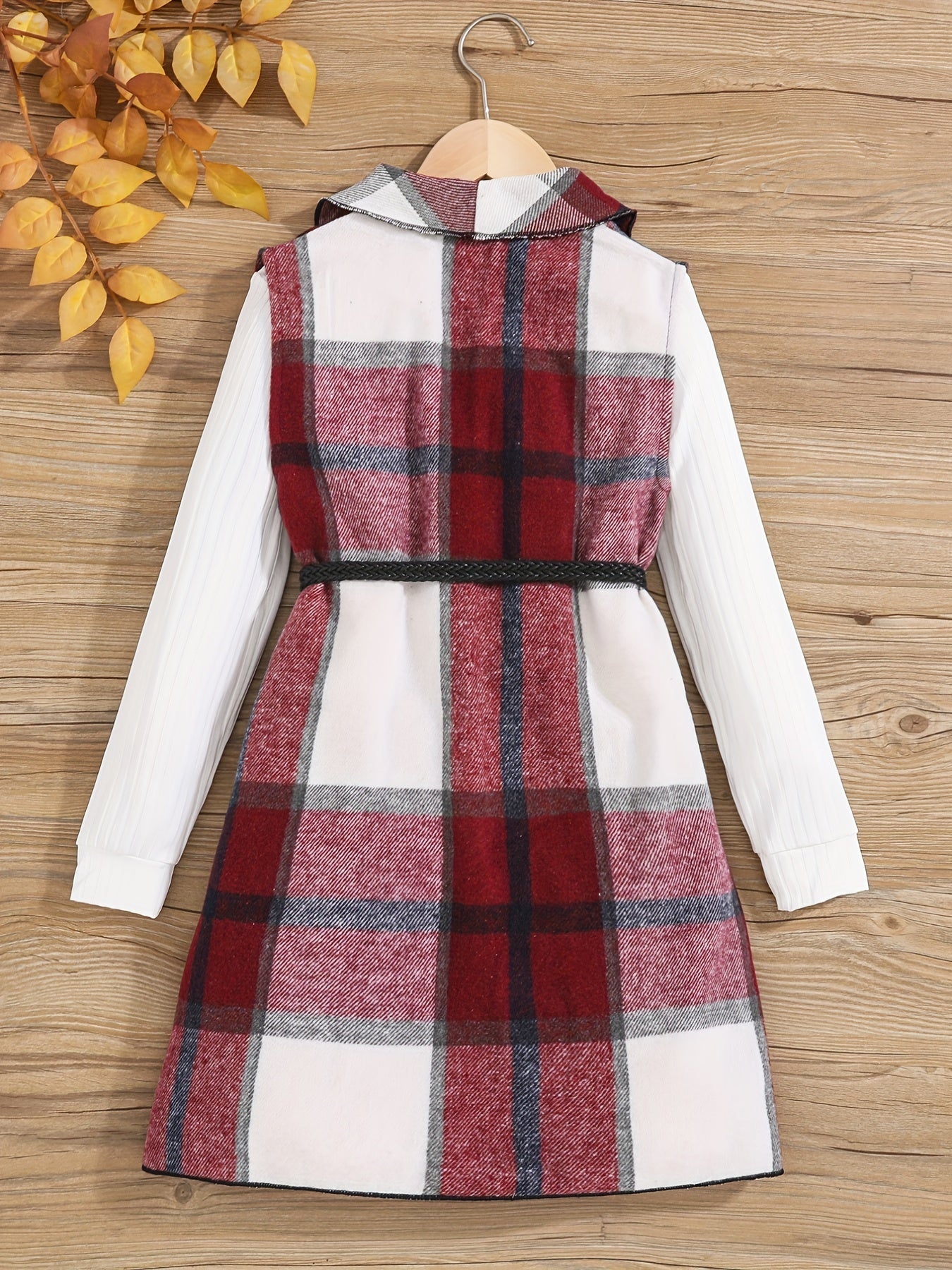 Girls' 2 Piece Mock Neck T-Shirt & Belted Vest Coat Set