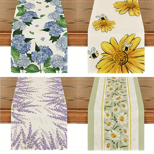 Watercolor Hydrangea Table Runner - Flower Printed Stain Resistant