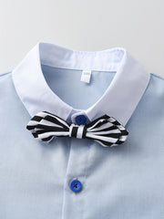 Boys Handsome Shirt & Bib Pants Set with Bow Tie