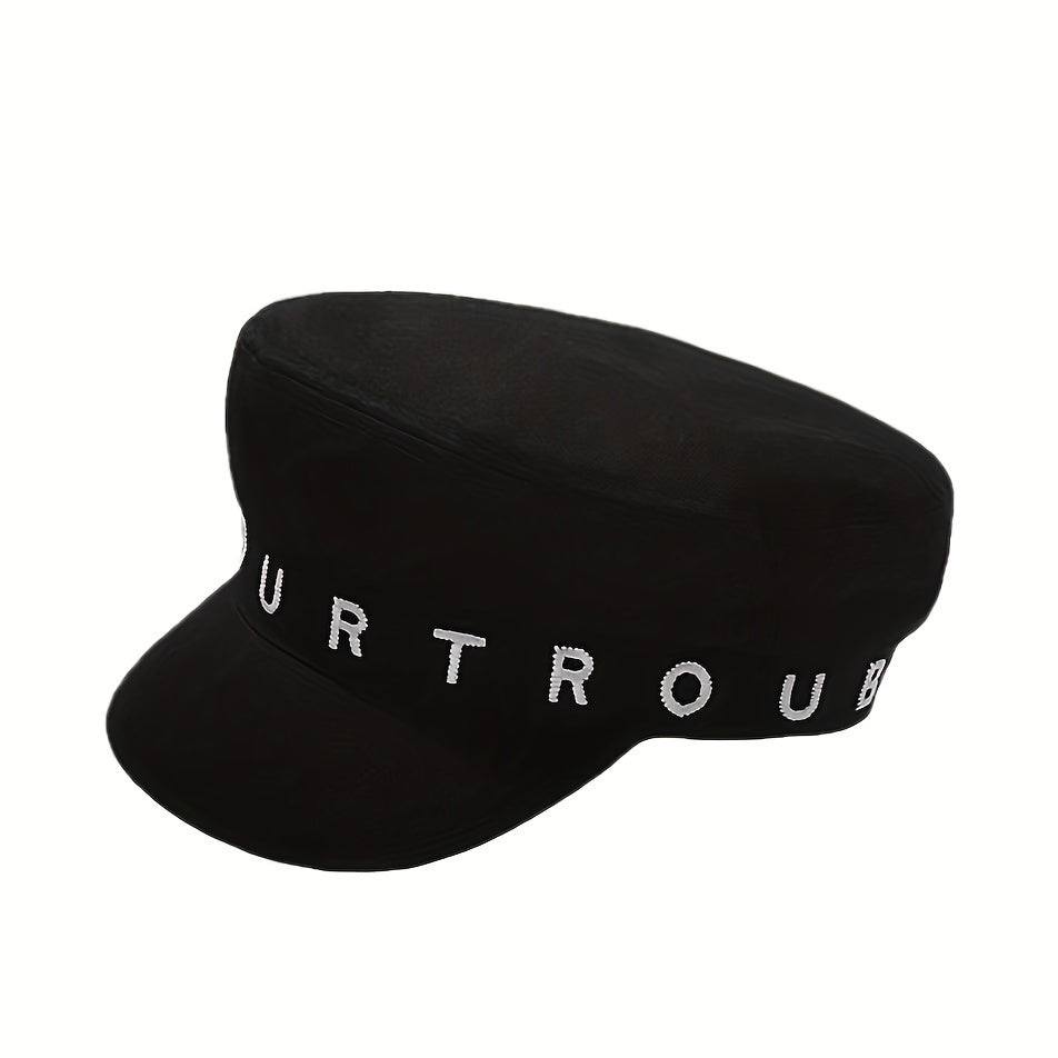 Embroidered Beret Cap Metal Star Strap Women Octagonal Hats