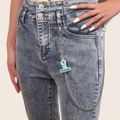 Punk Slogan Charm Pant Chain Metal Hip Hop Jeans Decoration Women