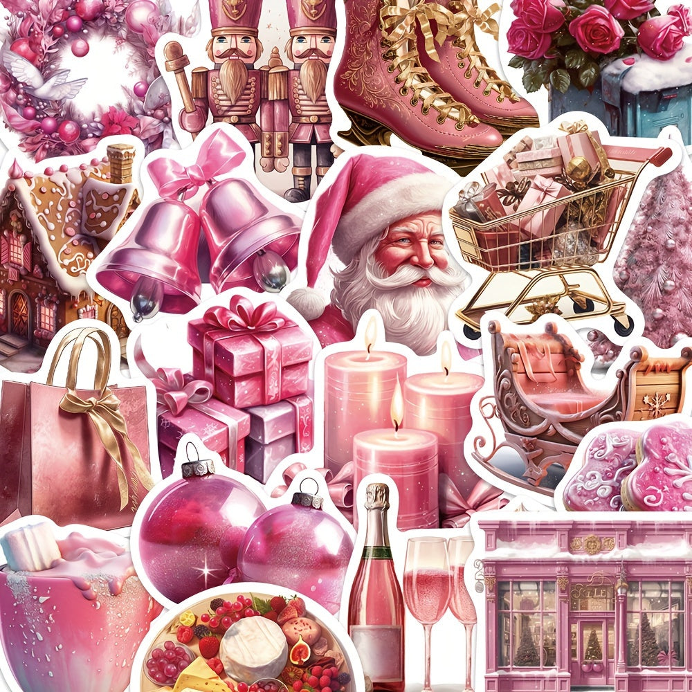50pcs Pink Christmas Waterproof Stickers for Mobiles Notebooks Computers