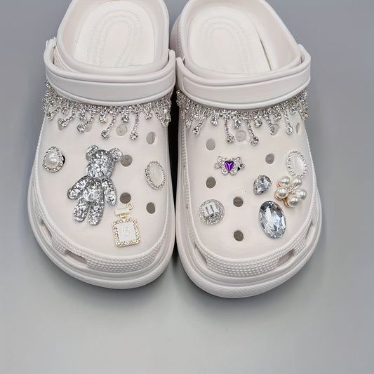 Rhinestone Shoe Decoration Set, Heart Pearl Buckle Flower DIY Charm