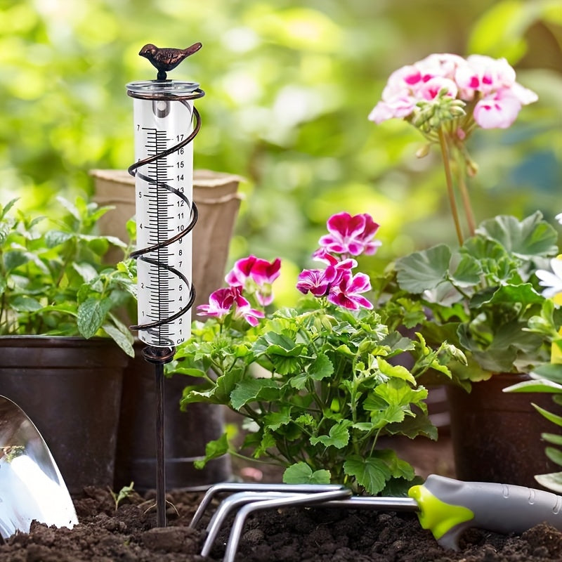 Glass Rain Gauge Outdoor Stake Holder Accurate Durable Decorative Yard Garden