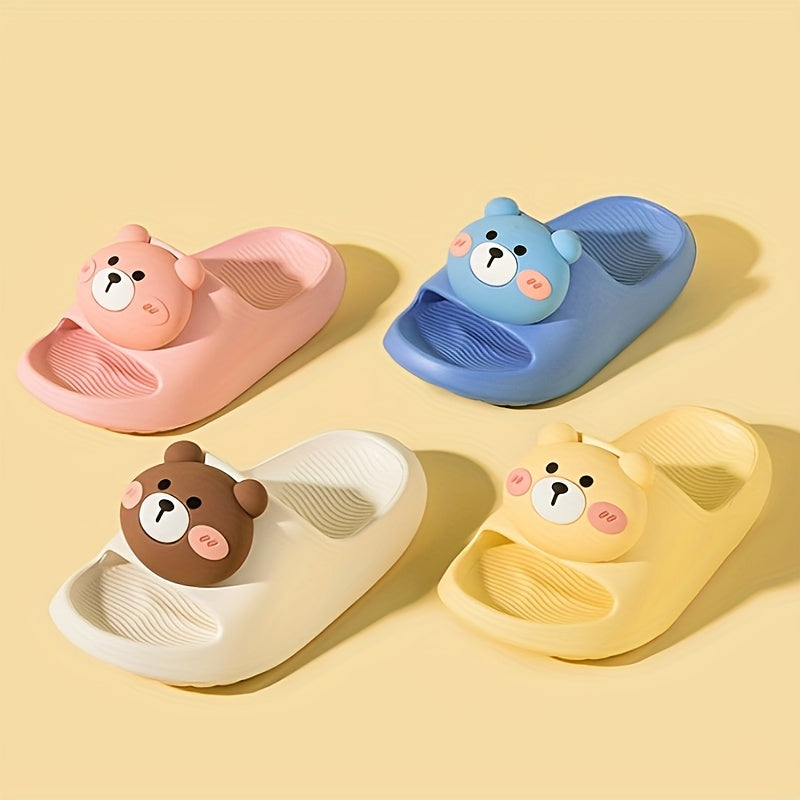 Cartoon Bear Open Toe Slippers For Girls - Lightweight Non Slip Indoor Slippers