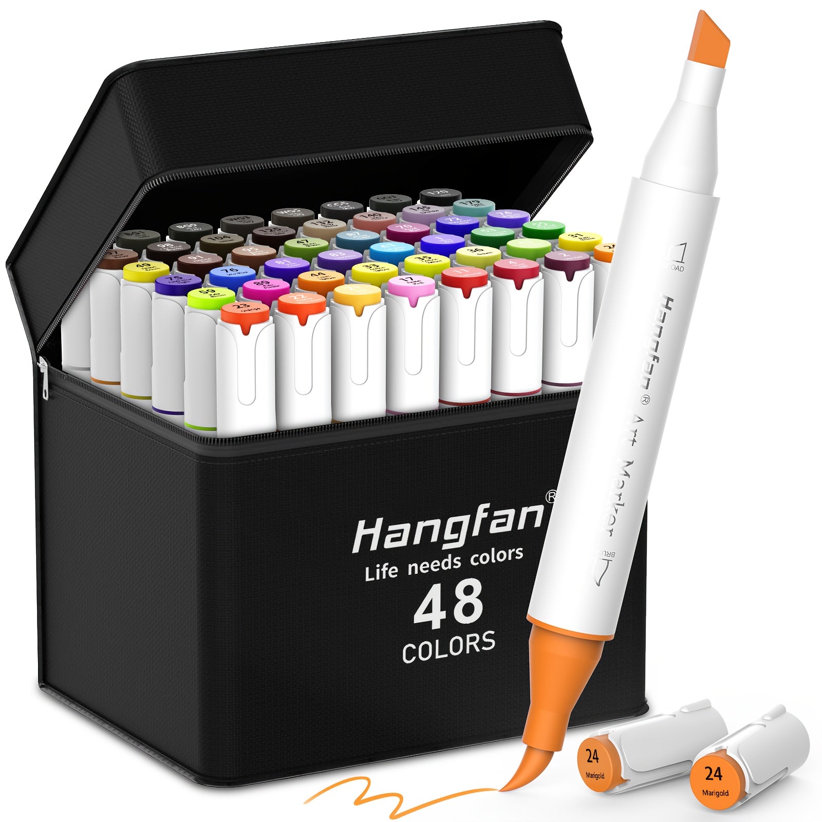48 Alcohol Based Art Marker Pens & Dual Tip Brushes Refillable Double Width Tips