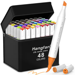 48 Alcohol Based Art Marker Pens & Dual Tip Brushes Refillable Double Width Tips