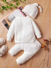 3pcs Baby Boys Long Sleeves T shirt & Pants & Cap Set